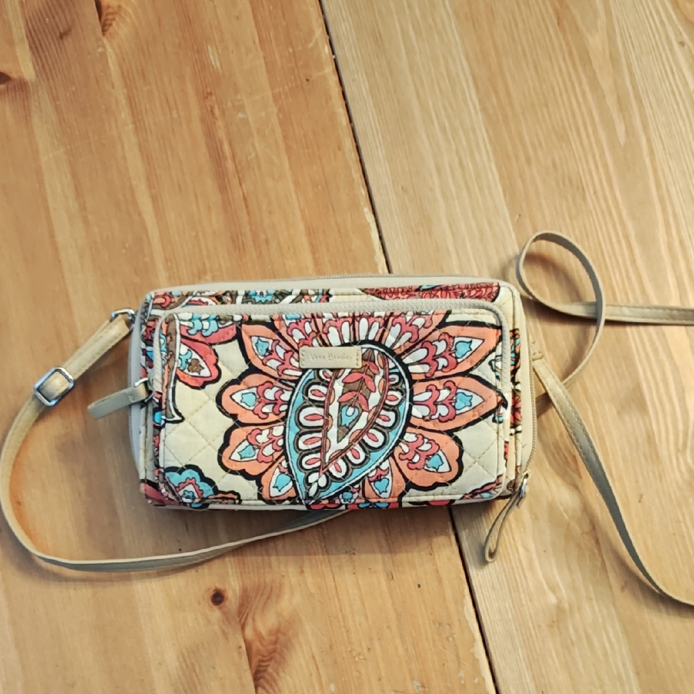 Vera Bradley Beige and Coral Floral Crossbody Bag